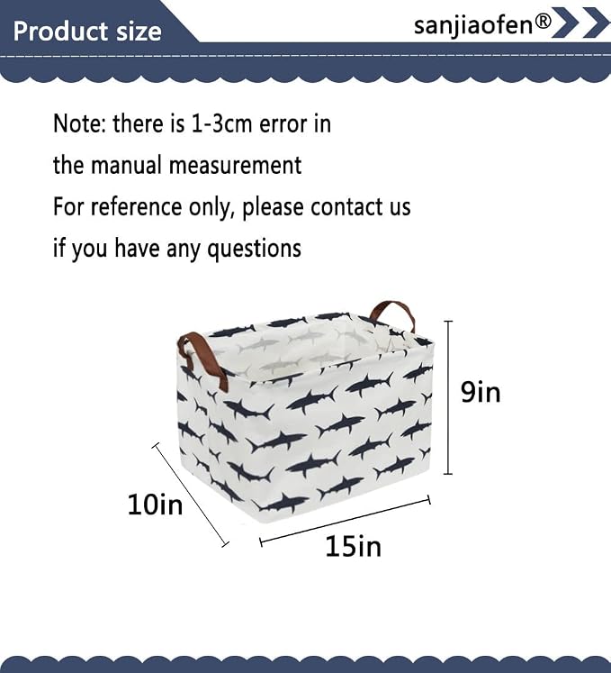 Rectangular Shark Basket,Kids Basket for Boys,Collapsible Toy Organizer Bin with Handles for Clothes Storage.(Sharks)