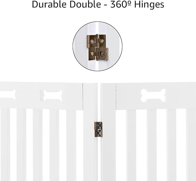 unipaws 29.5'H Free Standing Tall Wooden White Dog Cat Gate | Foldable Pet Fence for Doorway, Stairs, Step, Expandable Doggy Barrier, Indoor Use, White