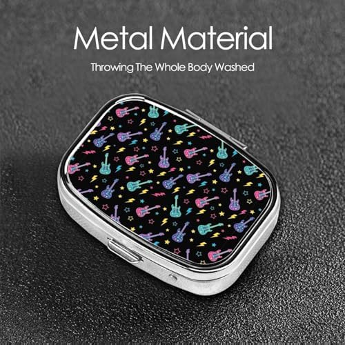 Metal Vitamin Case Tiny Pill Organizer Purse Clip-On Daily Supplement Container Gym Bag, Trippy Electric Guitars