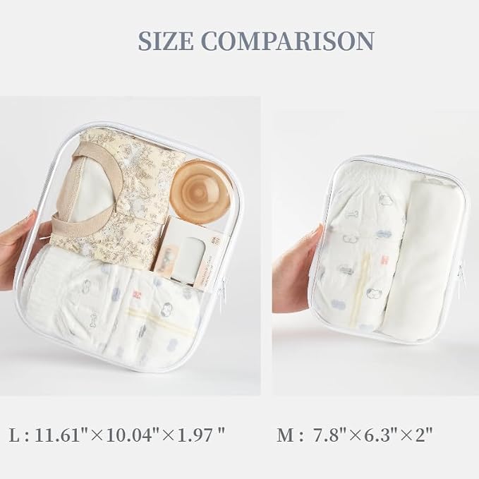 6-Pack Large Clear Hard Shell Zipper Pouches, Clear Zipper Bags, Hard Case Pouches for Purse & Diaper Bag Organizer,and Travel Essentials (6L)