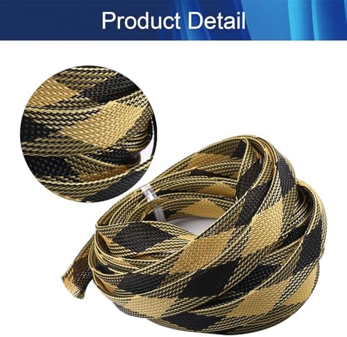 Jutagoss PET Expandable Braided Cable Sleeve, 16.4ft - 5/8 inch Black Yellow Cable Management Sleeve, Wire Loom Tube Cord Protector for USB Cable, Power Cord, Audio Video and More, 1Pc