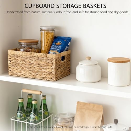 Woven Natural Water hyacinth Rectangular Storage Baskets with inside Handle,Kingwillow(Large)
