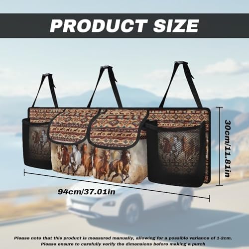 Aztec Horse Car Trunk Organizer for Women Men Car Back Seat Hanging Storage Bag Collapsible Auto Cargo Bag with 4 Large Pockets Auto Interior Accessories