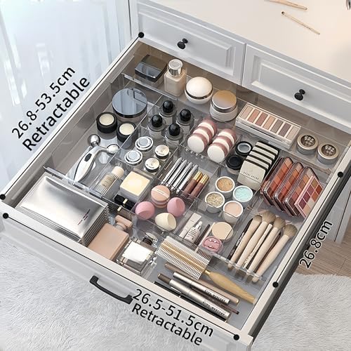 Removable Drawer Storage Box with Four Sides - Multi-Function Storage Box for Organizing Make-up, Kitchen Utensils, Bathroom and Desktop Drawers (Clear)
