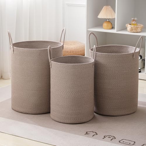 Laundry Basket Hamper Tall Rope Storage Woven for Blanket toys Dirty Clothes in Living Room Bathroom Bedroom (Tan, 100L/26.4Gal)