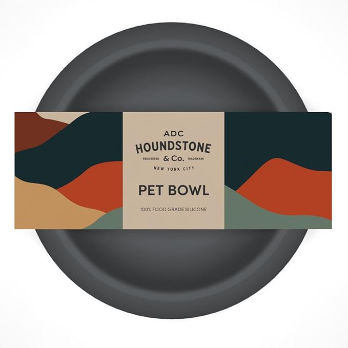 Houndstone Silicone Dog Bowl, BPA Free, 1 Cup Capacity, Non-Slip Base, Dishwasher Safe (Charcoal)