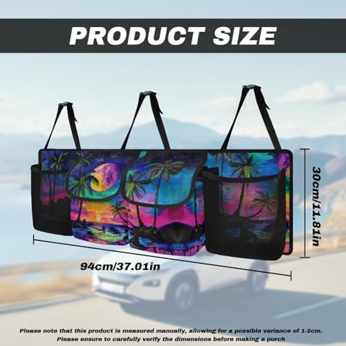 Coconut Tree Car Trunk Organizer Hanging Car Backseat Storage Bag Waterproof Collapsible Cargo Bag with 4 Pouches Trunk Storage and Decorative Accessories