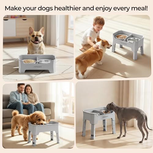URPOWER Mess Proof Elevated Dog Bowls, Splash Guard Raised Bowl Stand