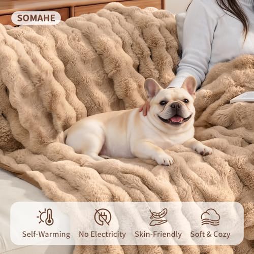 SOMAHE Dog Blanket for Couch Bed, Soft Faux Fur, Large 39x31 Latte Coffee