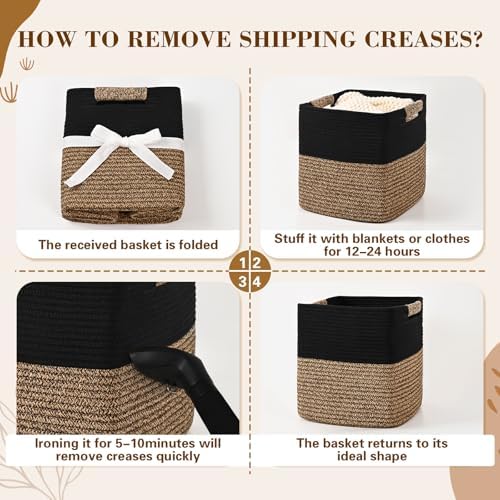 12 Inch Storage Cubes, 3 Pack Cube Storage Bins for Organizing, Cotton Rope Woven Baskets for Shelves, Bathroom, Kids Room, Closets, Baby Nursery