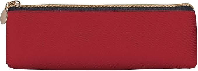 Leather Pen Case with Zipper - Aesthetic Pen Holder Amaranth red Pencil Case for Women & Men - Handcrafted Pencil Bag Multi-Functional Travel Cosmetic Case for Work Office Tool Pouch