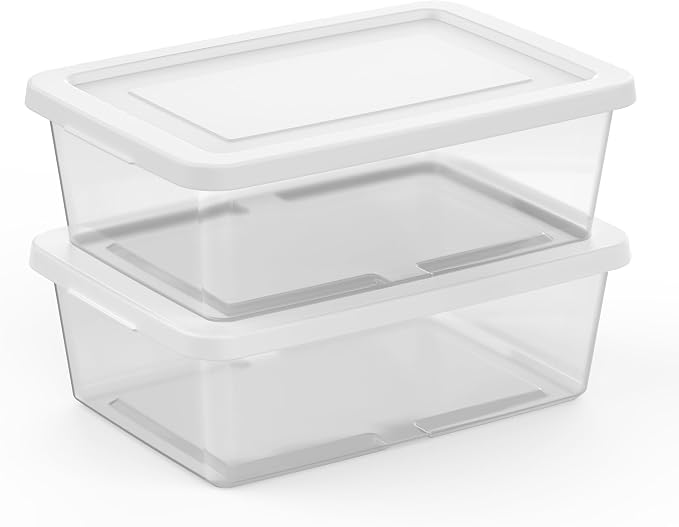Sterilite Storage Box Stackable Tote, White, 12 Quart, 45 Pack | Clear Plastic Container with Secure Snapping Lids for Home and Office Organization