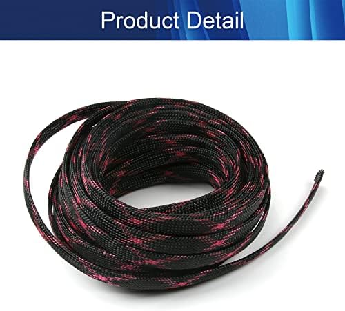 Jutagoss PET Expandable Braided Cable Sleeve, 32.8ft - 3/8 inch Black Pink Cable Management Sleeve, Wire Loom Tube Cord Protector for USB Cable, Power Cord, Audio Video and More, 1Pc