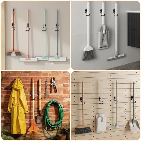 15 Pack Broom Holder Wall Mount - Heavy Duty Metal S Hooks with Anti-Slip Coating, Tool Hangers for Garage, Shed & Garden Organization, Includes Screws & Anchors