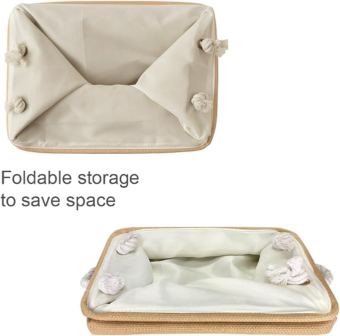 Storage Bins for Shelves - Medium 3Pack 13.8L*9.8W*6.7H inch Canves Storage Basket for Organizing, Fabric Storage with Handles for Clothes Baby Dog Toys(Beige)