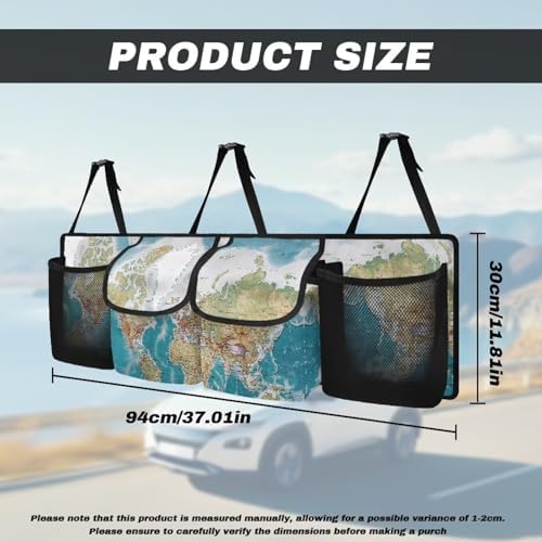 World Map Car Trunk Organizer Car Backseat Storage Bag with 4 Pockets Hanging Trunk Cargo Storage Universal Auto Accessories for Sedans SUV Trucks Van