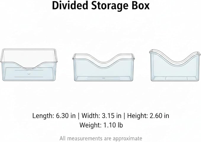 Divided Storage Box with Lid, PET Plastic Organizer for Desktop Drawers, Clear Compartments for Office Supplies Craft Jewelry (1 PC)