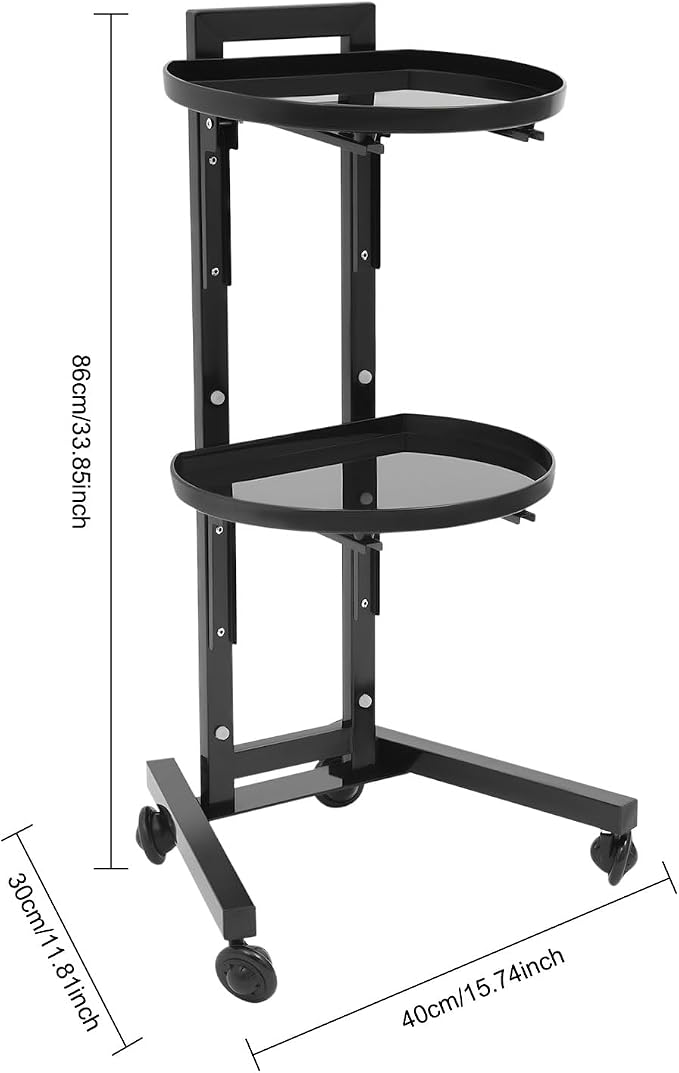2-Tier Hairdressing Trolley, Mobile Salon Tool Storage Cart | Carbon Steel & Plastic Structure, Foldable 2-Tier Shelves, Protective Guardrails, 4 Universal Wheels, Stable Trapezoidal Base