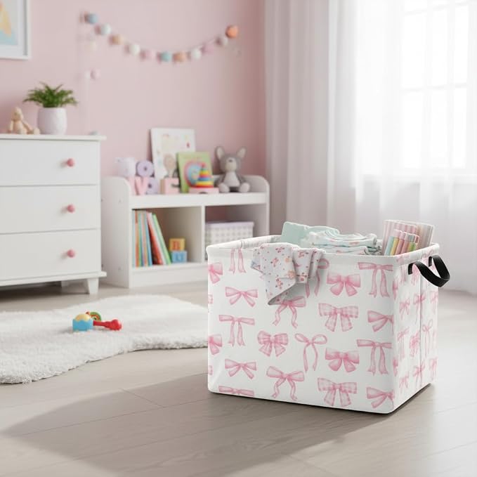 Rectangular Kids Basket Baby Girl Basket Fabric Storage Bin Organizer Box Room Decor(Beautiful Bowknot)