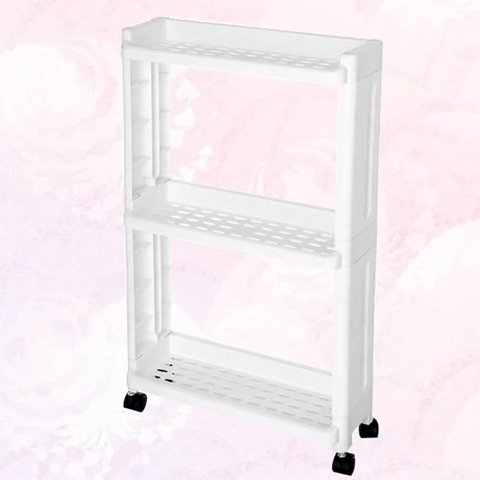 3-Tier Gap Storage Tower Rack with Wheels for Home Kitchen | PP White Build, Slide out Access, Portable Design, Suitable for Bath Supplies and PET Items