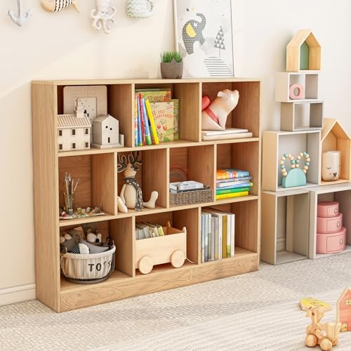 Giantex 10 Cube Bookcase, 4-Tier Freestanding Bookshelf w/ 10 Open Compartments, 2 Anti-Tipping Kits, Modern Display Cabinet, 41" Wood Cubby Storage Organizer for Living Room, Bedroom, Natural