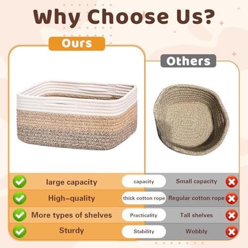 Storage Baskets for Shelves, 2 Pack Shallow Basket
