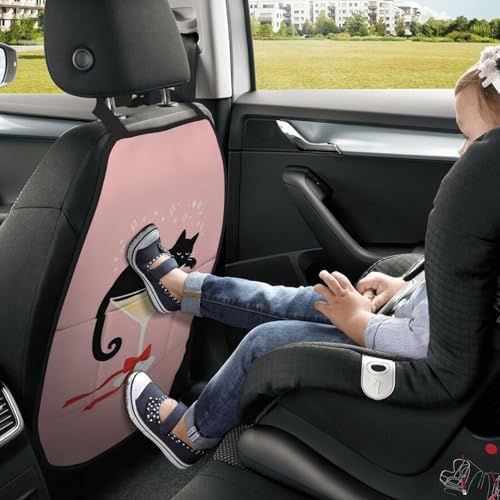 Car Seats Back Protector 2 PCS - Cocktail Cat | with 3 Storage Pockets, Shield Seats From Dirt, Mud Scratches, Fits Cars SUVs Trucks and Jeeps