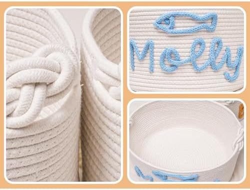 Personalized Dog Toy Storage Basket Bin Custom Pet Woven Baskets Pet Name Gift Toy Storage Cotton Rope Storage Box for Dogs & Cats Toys, Blankets and Accessories (Style C)