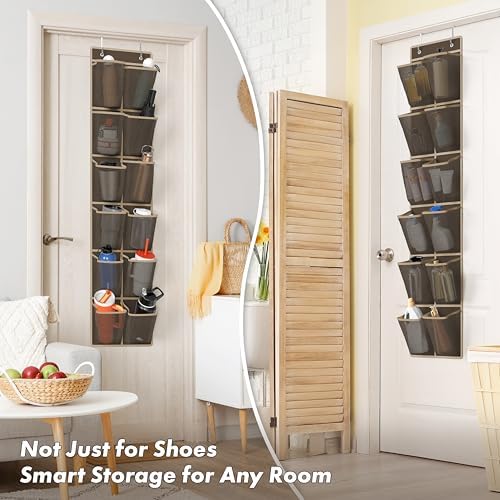 Simple Houseware 12 Pockets Large Over Door Shoe Organizer, 2 Pack, Brown