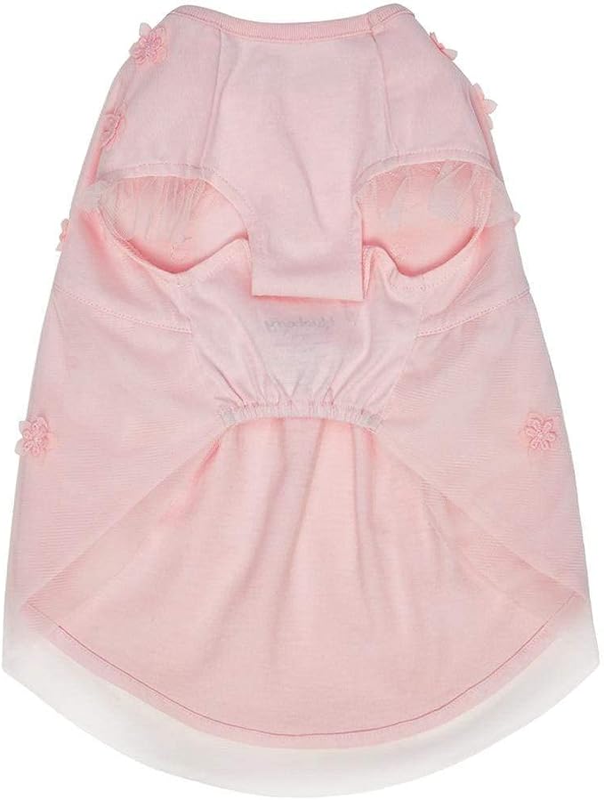 Blueberry Pet My Little Princess Dog Tulle Dress in Baby Pink with Dainty Flower, Back Length 12", Pack of 1 Clothes for Dogs