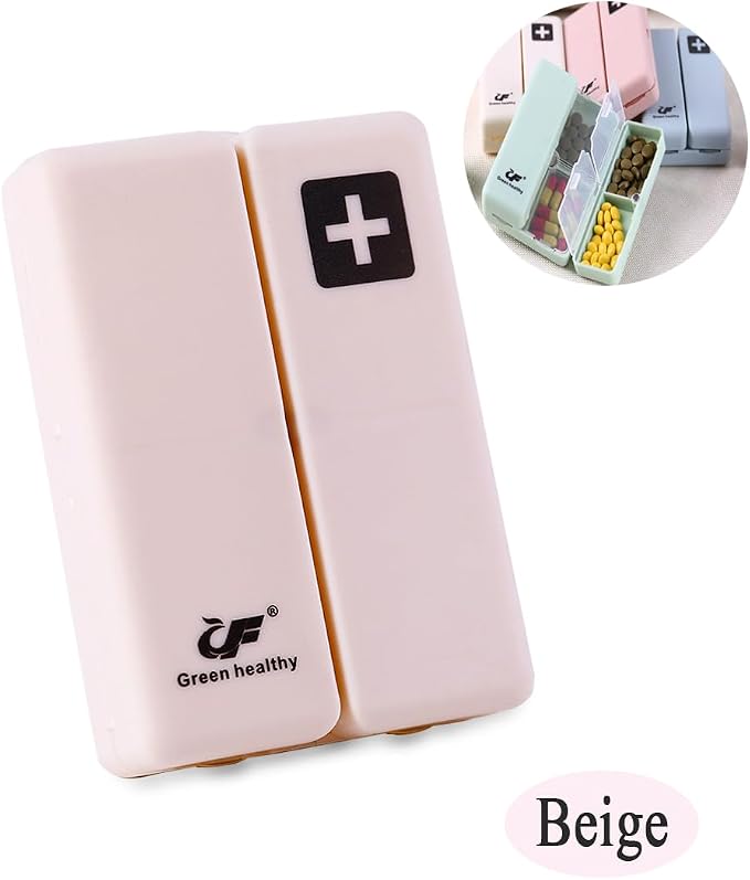 Magnetic Foldable Pill Case, Daily Pill Box Organizer Easy to Open | BPA Free, 7-Day Portable Weekly Vitamin Dispenser Reminder for Medicine, Fish Oil, Supplements, Capsule, DHA, Beige White