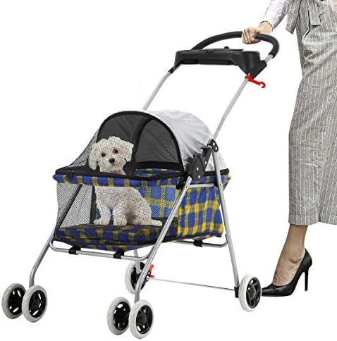 Meet Perfect Pet Stroller for Small/Medium Dogs & Cats, Foldable | Waterproof fabric helps protect pets during outdoor travel; Mesh panels provide ventilation and visibility.