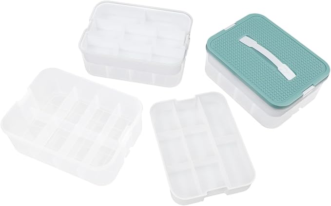 Large Stackable Storage Bins, Clear Plastic Latching Boxes with Dividers | 3-Layer Stackable Adjustable Compartments, PP and PET Material, Portable Containers w/Carry Handle for Arts & Crafts