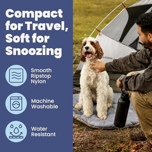rubyloo Dog Mom Bundle - Puffer Tote with Storage Containers (Beige) and Foldable Travel Bed (Foggy Trail Grey) - Travel Bag and Cozy Mat Set