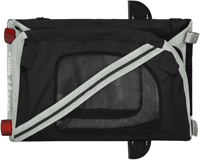 Pet Bike Trailer for Small Dogs, Foldable Bicycle Cargo Trailer with Sturdy Iron Frame, Oxford Fabric and PVC Cover, Easy Entry Doors and Mesh Windows for Comfort and Airflow