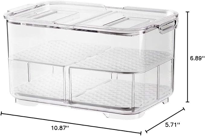 SANNO Refrigerator Food Storage Containers Stay Fresh,Food Storage Container Bin Stackable Refrigerator Freezer Organizer Fresh Keeper Drawers with Vented Lids and Removable Drain Tray