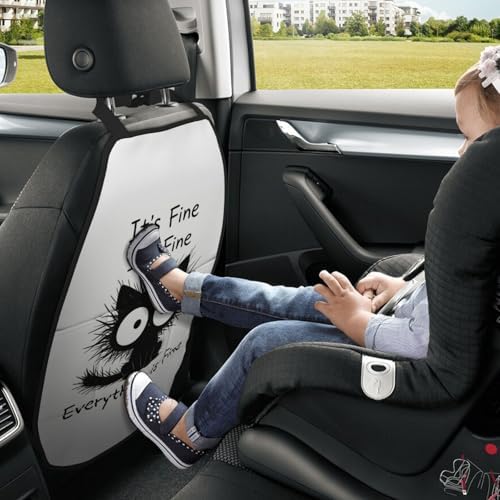 Car Seats Back Protector 2 PCS - Fine Cat | with 3 Storage Pockets, Shield Seats From Dirt, Mud Scratches, Fits Cars SUVs Trucks and Jeeps