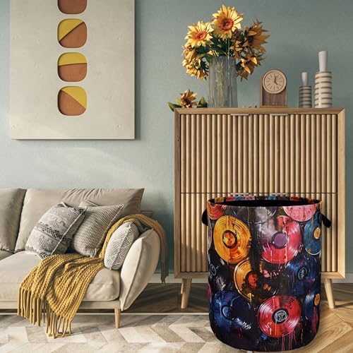 Colorful Music Laundry Basket Foldable Oxford Cloth Hamper 18.9"x16.5"