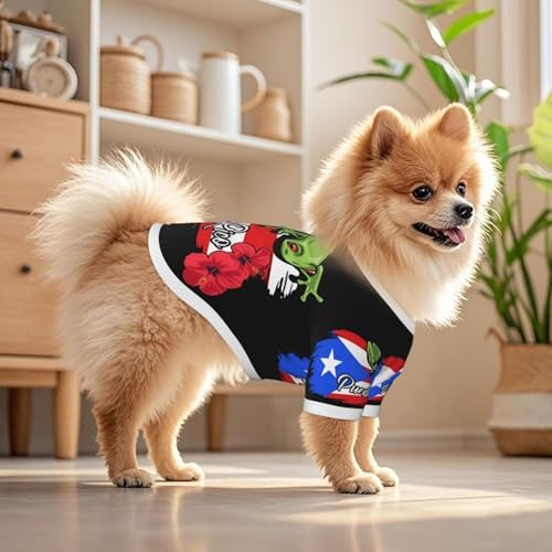Puerto Rico Frog Flag Dog Shirt Pet Cotton T-Shirt Soft Dog Clothes