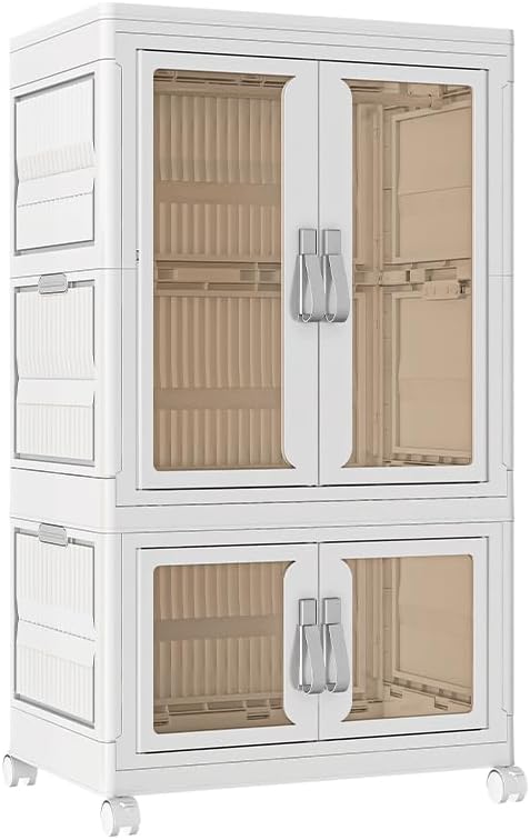 CXCJAI Pet Clothing Storage Cabinet with Hanging Rod Foldable Plastic Storage Bin 2-Tier Dog Clothes Organizer for Small Pets Lightweight, Waterproof– Portable Cat Wardrobe Closet