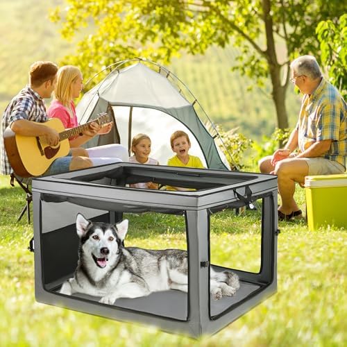 ZUKKA Collapsible Dog Crate for Medium Large Dogs Portable Waterproof Dog Crate Foldable Soft Kennel 3-Door and Mesh Windows for Indoor & Outdoor Travel,with Storage Bag