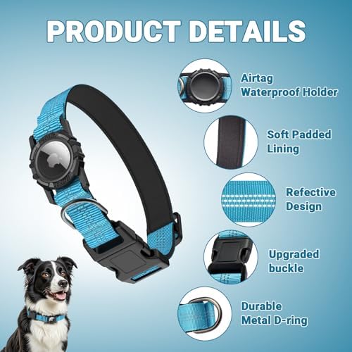 IP68 Waterproof AirTag Dog Collar – Heavy Duty Reflective Padded Design