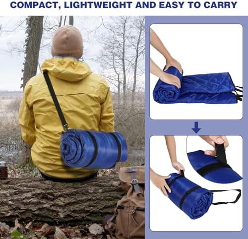 REDCAMP Large Camping Blanket with Sherpa Lining, Blue 79"x79" | Cold Weather Warm Thick Outdoor Blanket Comfy Foldable & Windproof for Camping Stadium,Car,Picnics,Pet,Trip,Machine Washable