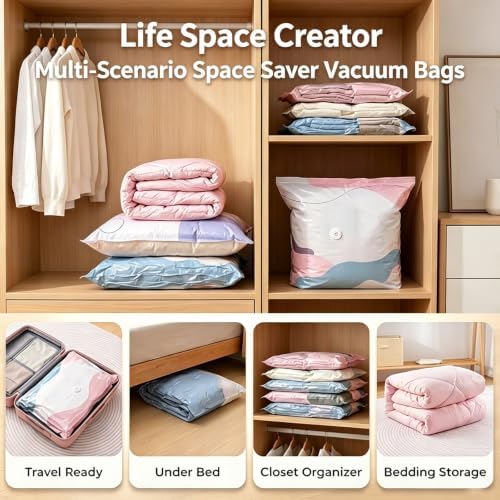 Large 3D No Pump Vacuum Storage Bags, Roll-To-Seal 3s Fast Compression, Thickened Reusable Airtight Space Saver for Clothes, Duvets, Bedding & Travel