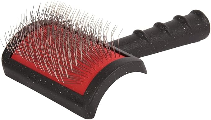 Show Tech Yento Mega Pin Slicker Dog Brush, for Poodle and Doodles, Puppy Essential, Professional Ergonomic Handle Dog Brush for Shedding and Removing Loose Fur, Extra Curved, Medium