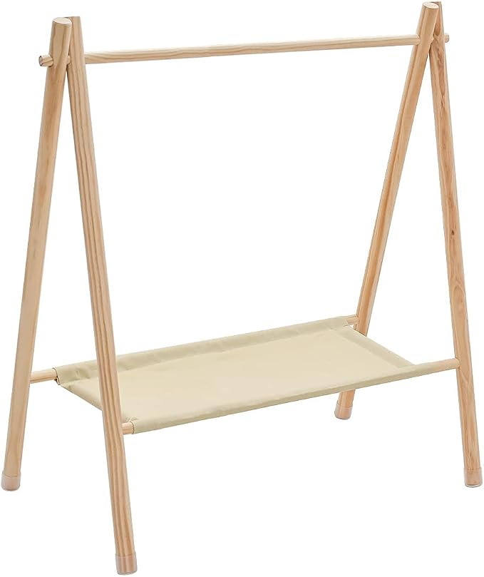 Garment Rack for Pets/Dolls/Baby, Hanger Rack, Dress up Storage, Clothes Organizer, Wooden (Beige, Large)