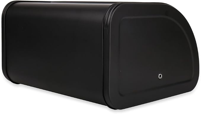 Home by Jackie Inc X458 Black Metal Bread Box/Bin/kitchen Storage Containers with Roll Top Lid (Black) | Large Space, Keeps Bakery Items Fresh Longer, Stores Cookies, Bagels, Muffins