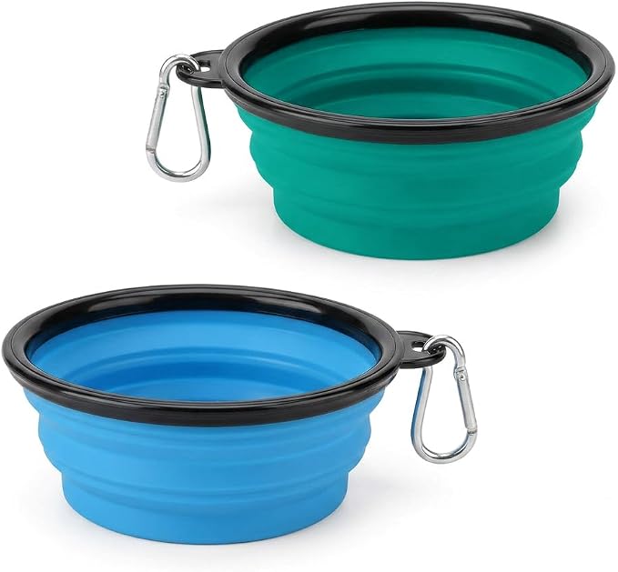 Rest-Eazzzy Collapsible Dog Bowls, 2 Pack Sturdy Portable Dog Water Bowls | Wear-Resistant TPE, Anti-Dust Foldable Travel Dog & Cat Bowls for Camping Walking Hiking with Carabiners