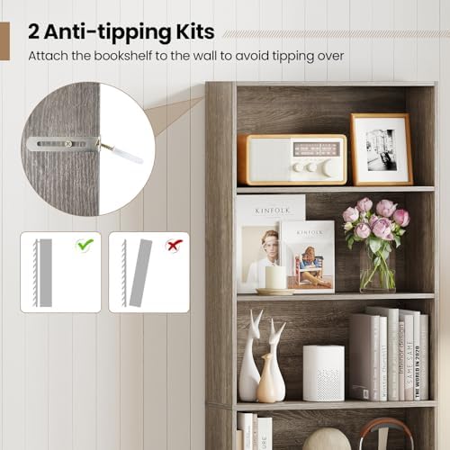 GIANTEX 6-Tier Bookcase Set of 2, 70" Tall Wooden Bookshelf, Freestanding Storage Organizer w/Open Shelves, Anti-Tipping Kits, Modern Floor Standing Display Shelves for Living Room,Grey
