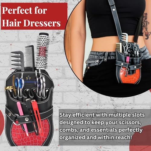Shear Professional Leather Holster Scissor Pouch For Hair Stylist Tools Bag, Barber Hairdressing Organizer with Waist Shoulder Belt, Shear Hair Cutting Scissor Holder, Baber Accessories for Travelling